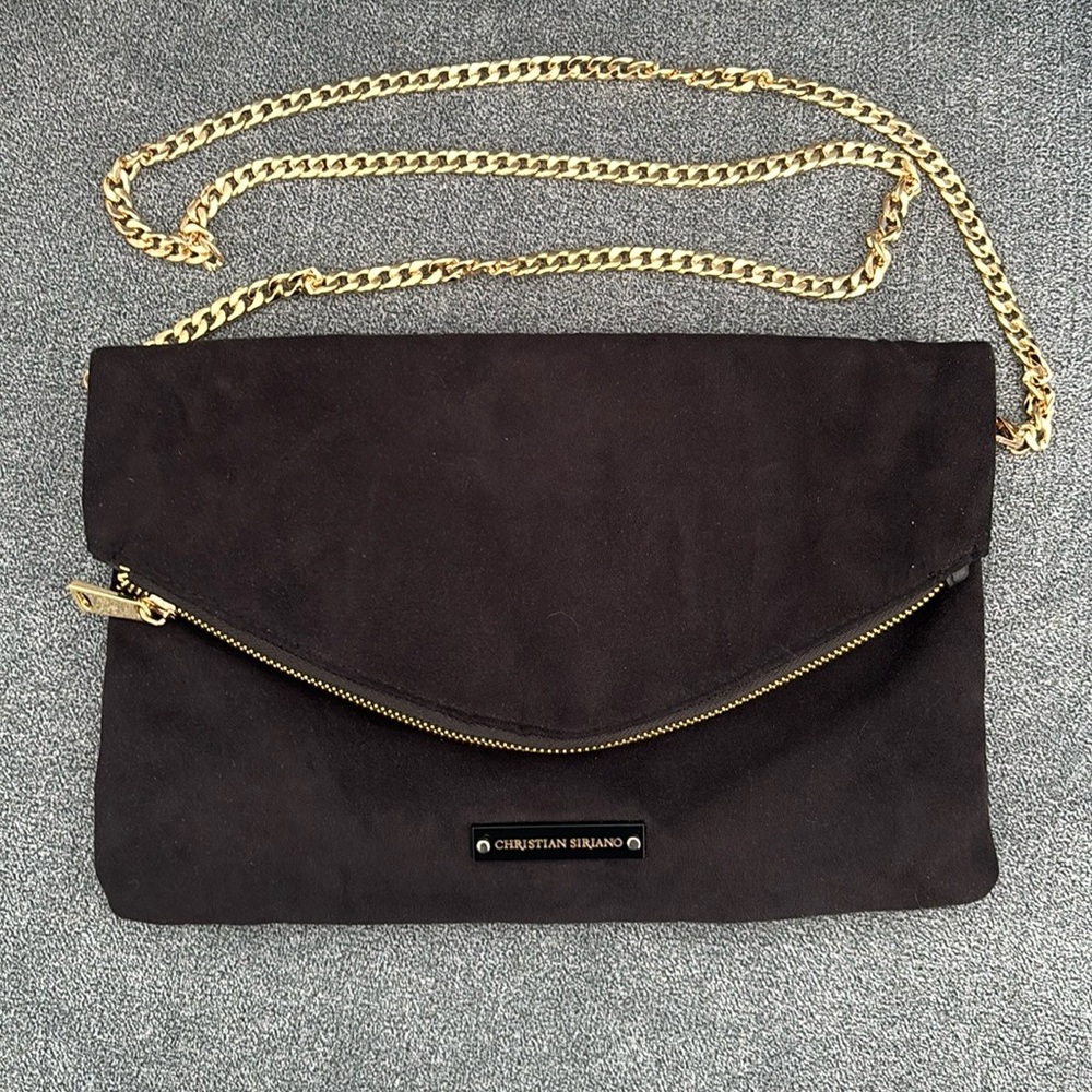 Christian Siriano Black Suede Envelope Clutch Purse